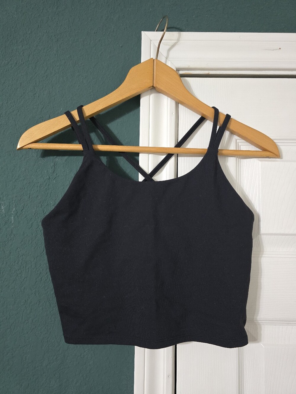Black Strappy Long Line Sports Bra Size M CrissCrock Back Yoga Gym Workout